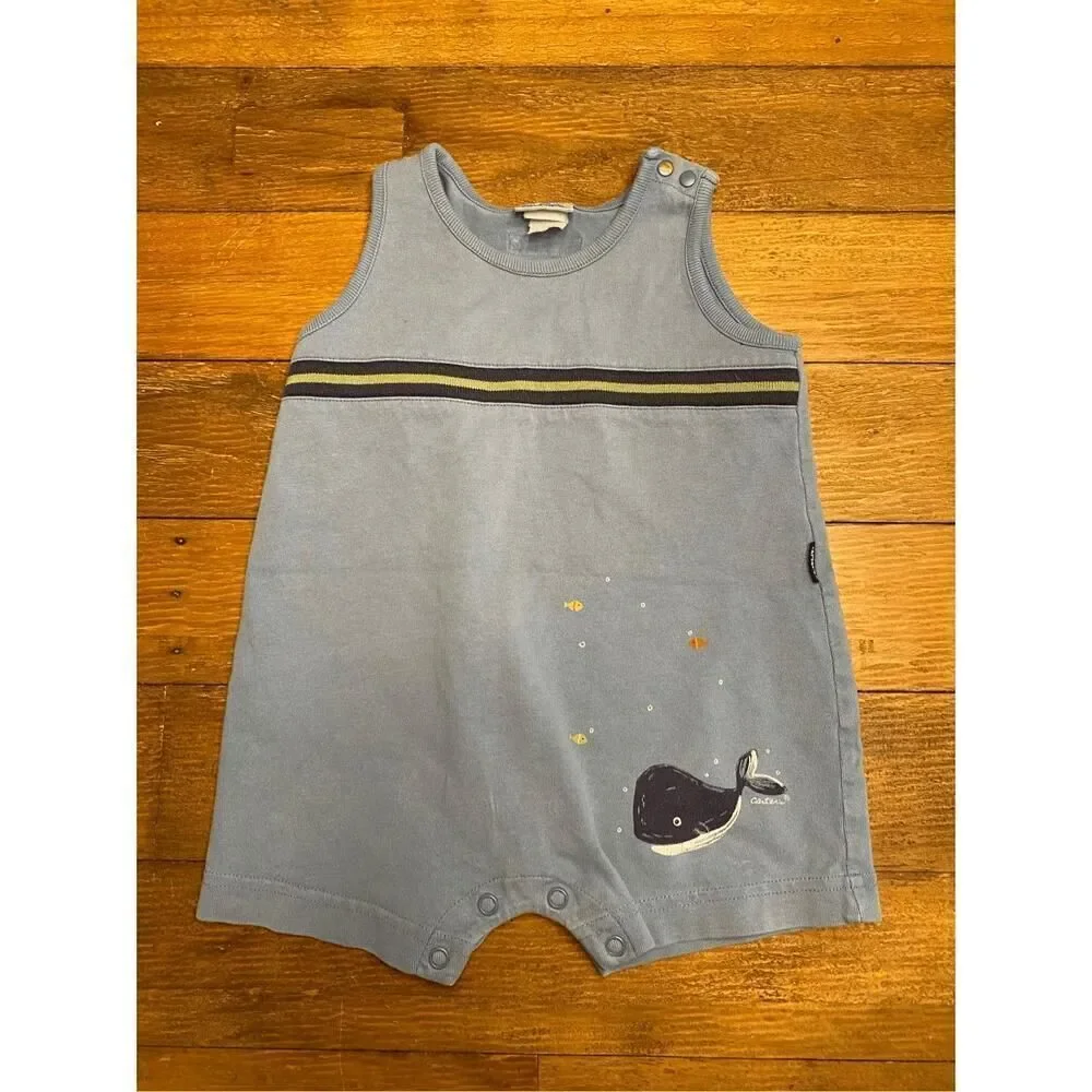 Carters vintage whale romper one piece blue baby boy